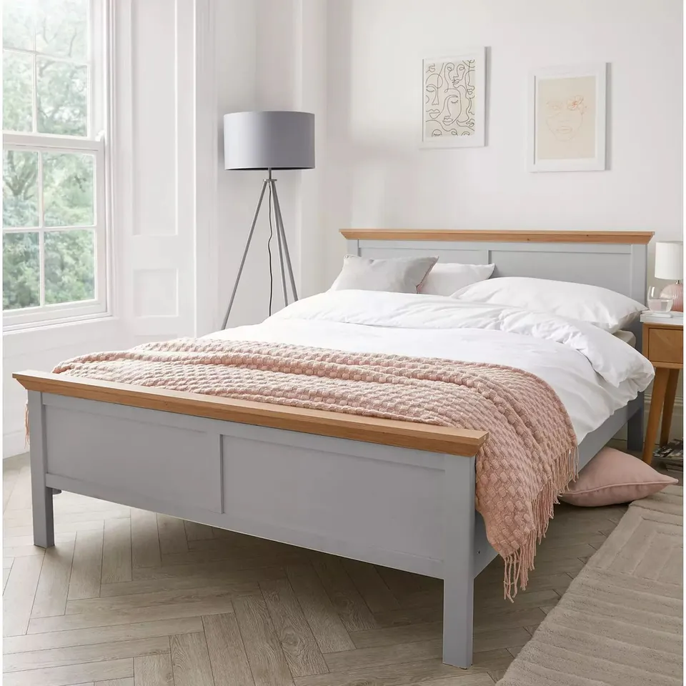 BOXED HANNA KING SIZED BED FRAME - GREY (2 BOXES)