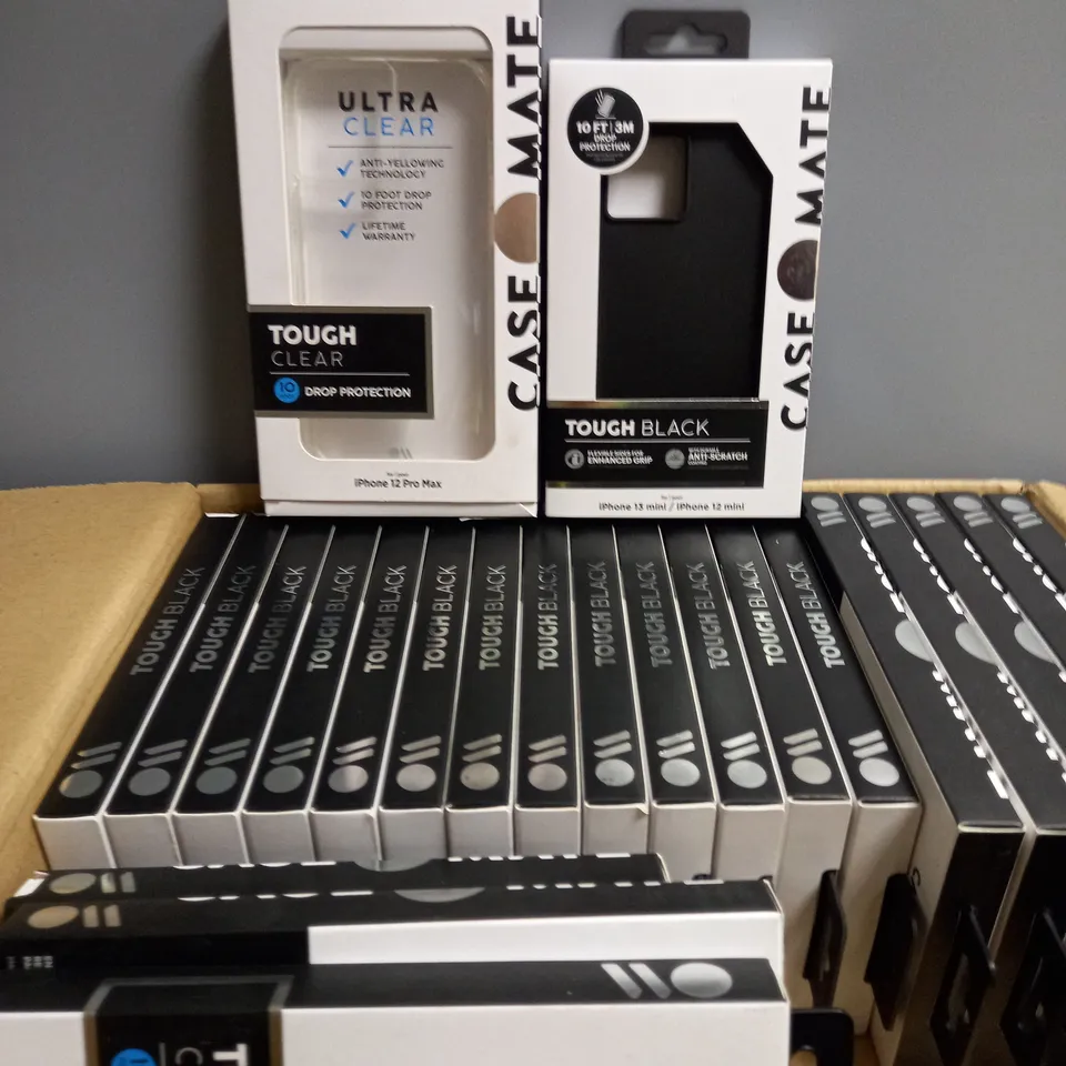 BOXED LOT OF MOBILE PHONE CASES FOR IPHONES 12 PRO MAX, 12 MINI AND 13 MINI
