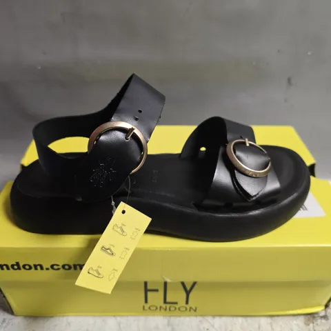 BOXED PAIR OF FLY LONDON BRIDLE SANDALS IN BLACK - UK 5
