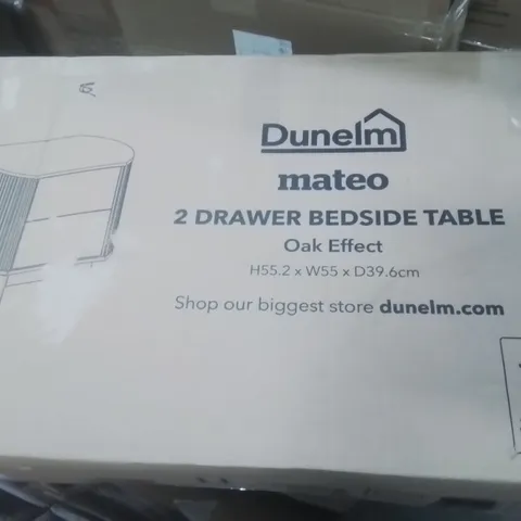 BOXED MATEO 2 DRAWER BEDSIDE TABLE OAK EFFECT