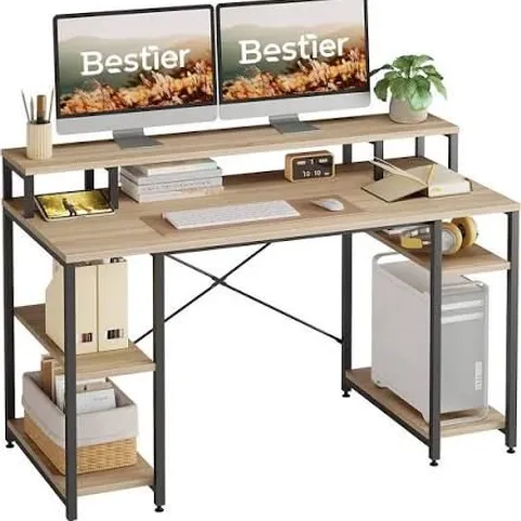 BOXED BESTIER COMPUTER DESK WITH MONITOR SHELF - OAK (1 BOX)