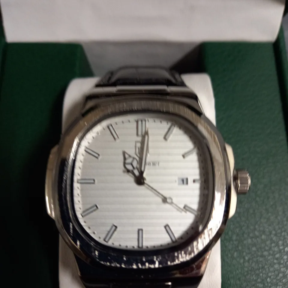 MENS FRANK SCHMIDT WATCH – TEXTURED DIAL WITH DATE – LEATHER STRAP- MODEL: FSL AMBASSADOR – 3ATM WATER RESISTAN