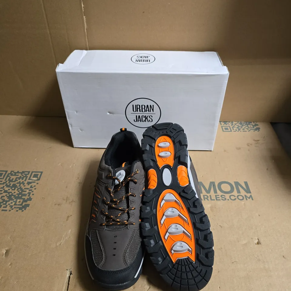 URBAN JACKS TRAIL SHOES – GREY/BLACK WITH ORANGE ACCENTS - UK SIZE 8