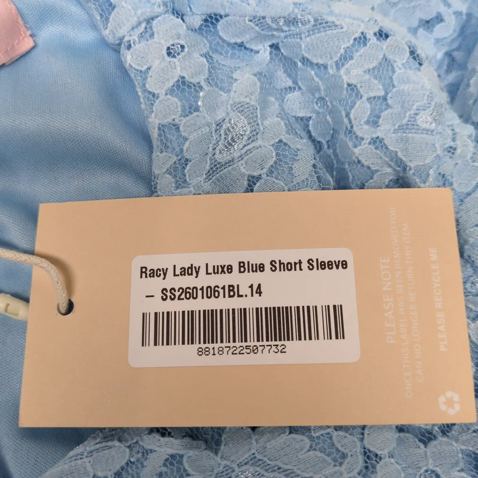 PINK BOUTIQUE BLUE LACE SHORT SLEEVE DRESS, UK SIZE 14