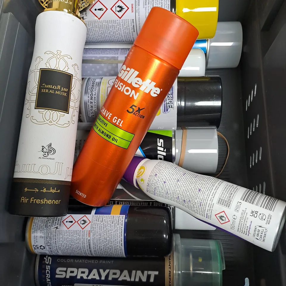 ASSORTED AEROSOLS TO INCLUDE CHAIN CLEANER , SPRAY PAINT , AIR FRESHENER ,  ETC - COLLECTION ONLY 