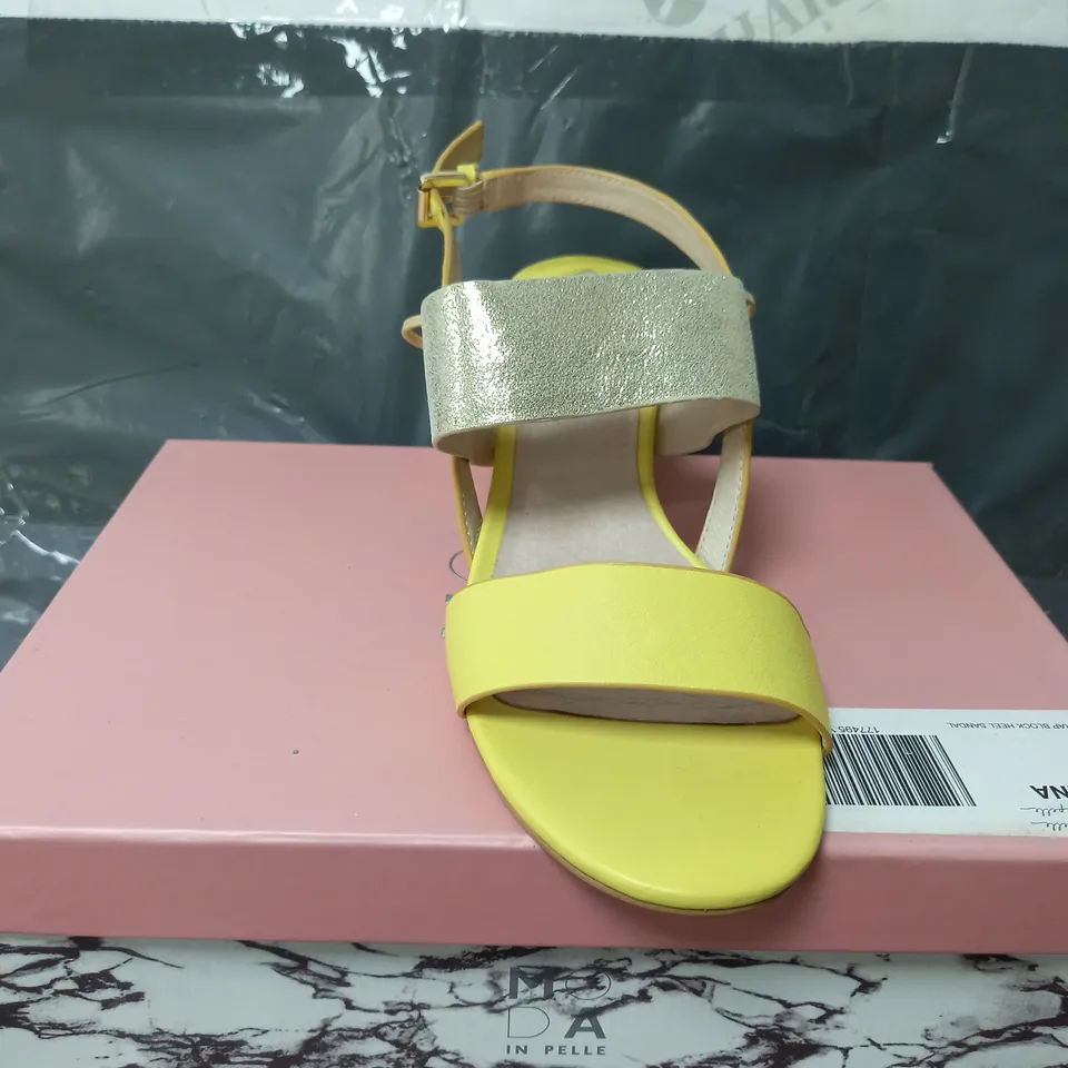 MODA IN PELLE LODRANA YELLOW LEATHER OPEN TOE HIGH HEELS - SIZE 6 