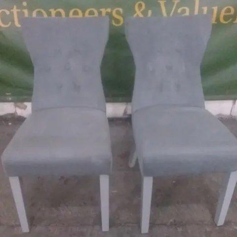 SET OF 2 DESIGNER BEWLEY GREY VELVET BUTTON BACK DINING CHAIR (GREY LEG)