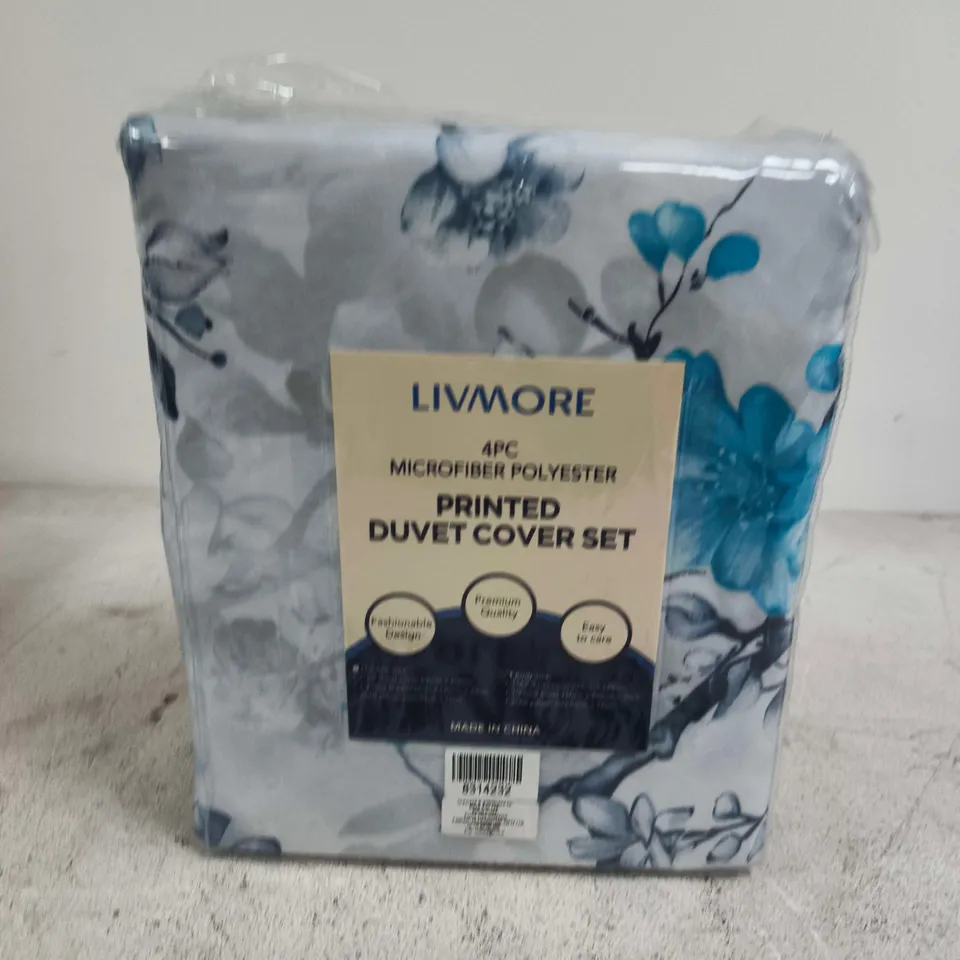 LIVMORE 4PC MICROFIBER POLYESTER PRINTED DUVET COVER SET