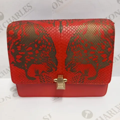 ROBERTO CAVALLI RED SNAKE SKIN EFFECT SHOULDER BAG