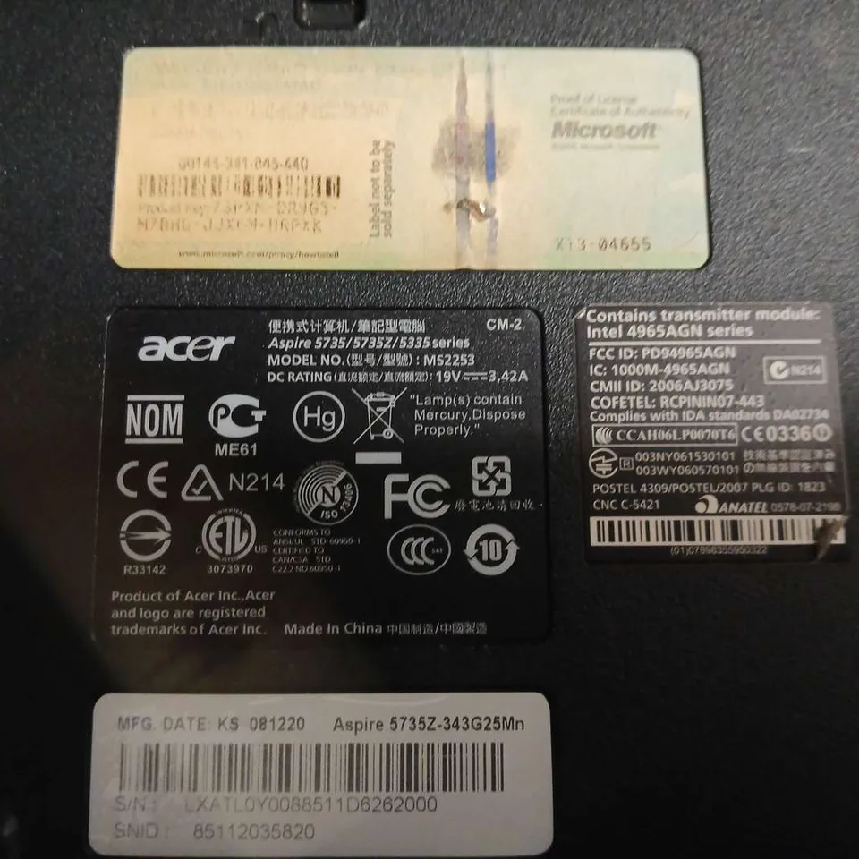 ACER ASPIRE 5735Z-343G25MN LAPTOP