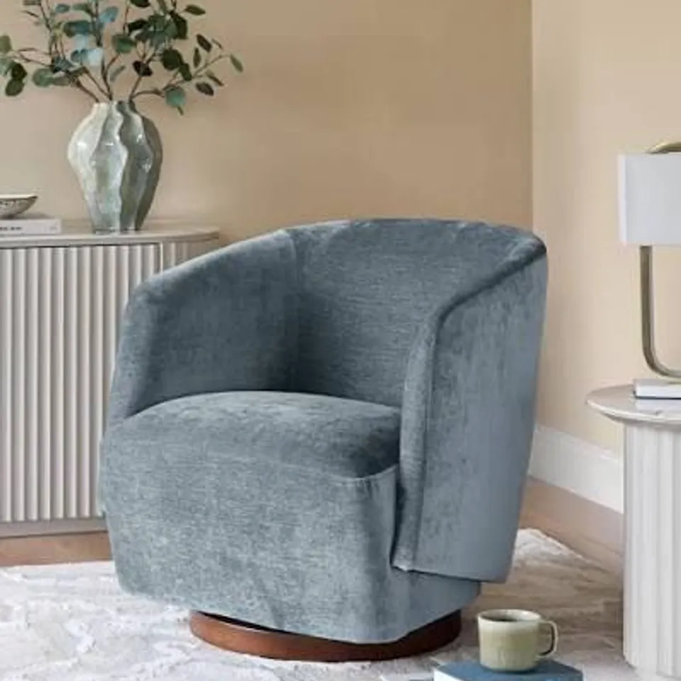 BOXED DANETTI NATALIA DARK BLUE CHUNKY WEAVE SWIVEL ACCENT CHAIR