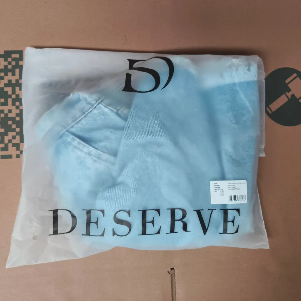 BAGGED DESERVE FRAYED HEM ELASTICATED DENIM SHORTS IN BLUE SIZE UK 22