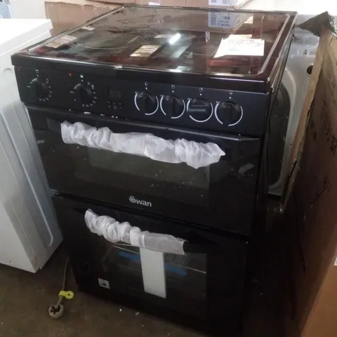SWAN SX16720B 60CM ELECTRIC TWIN OVEN CERAMIC HOB COOKER - BLACK