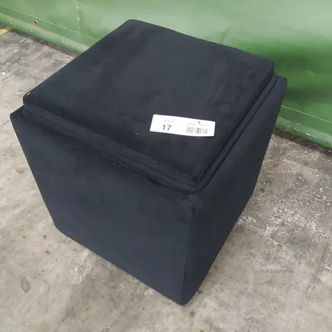 QUALITY BRITISH MADE LOUNGE Co SQUARE REVERSE TOP STORAGE FOOTSTOOL BLACK PLUSH FABRIC
