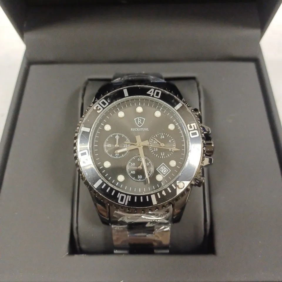 RUCKSTUHL CHRONOGRAPH BLACK TRIPLE DIAL BRACELET STRAP WRISTWATCH
