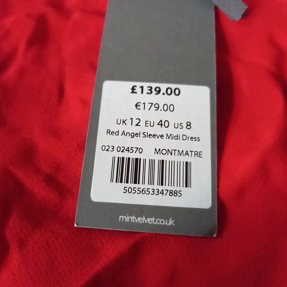 MINT VELVET RED ANGEL SLEEVE MIDI DRESS - UK 12