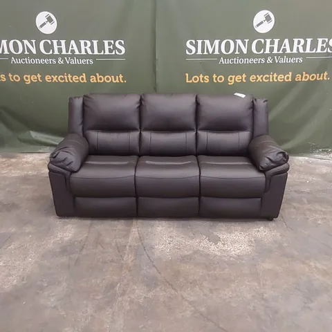 QUALITY DESIGNER BLACK FAUX LEATHER ALBION FIXED 3 SEATER SOFA