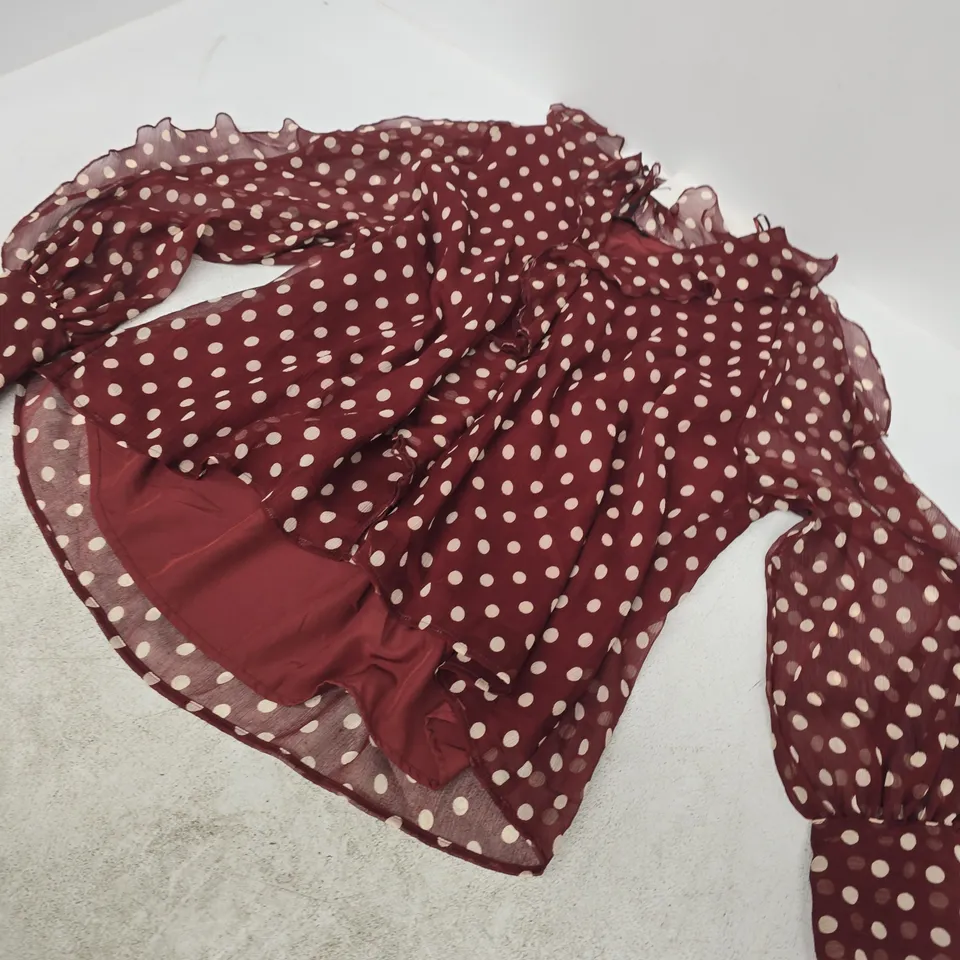 ZARA WOMEN’S POLKA DOT SHEER BLOUSE – MAROON, UK SIZE L
