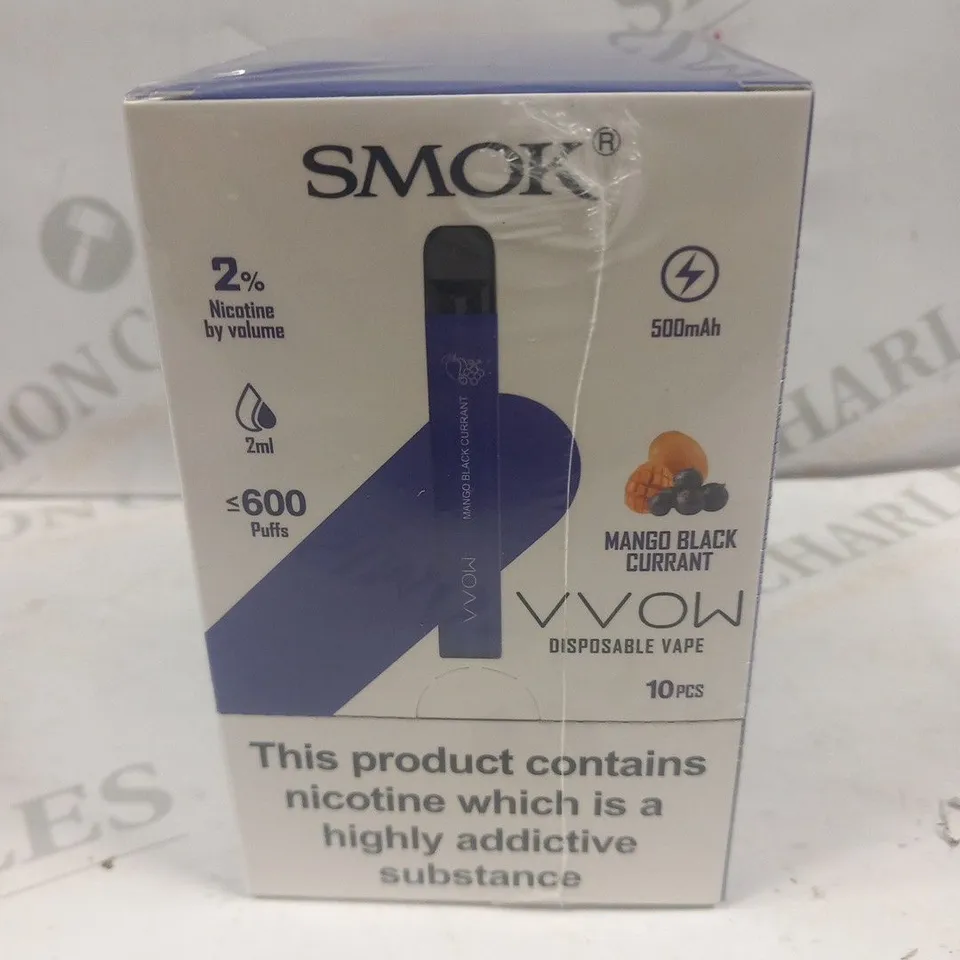 BRAND NEW BOXED AND SEALED SMOK VVOW DISPOSABLE VAPES 10 PIECES MANGO BLACKCURRANT