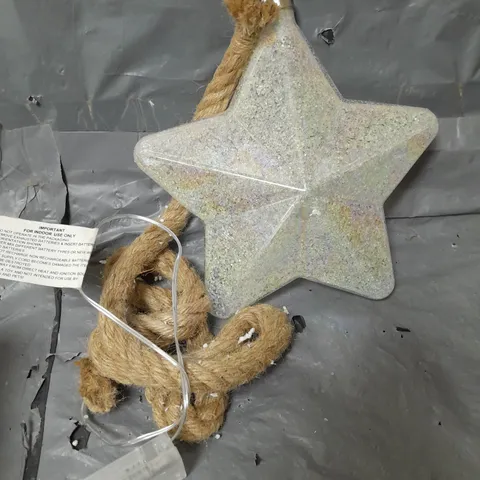 LIGHT UP FROSTED STAR ON ROPE CHRISTMAS DECORATION