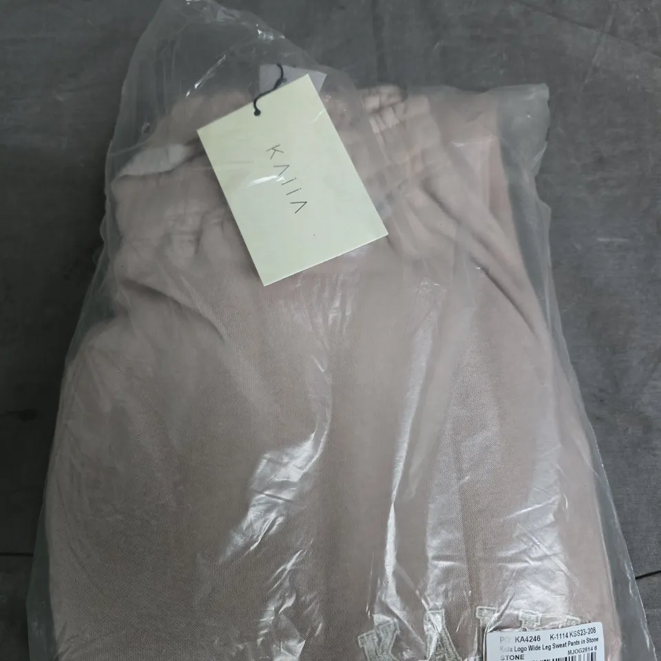 KAIA LOGO WIDE LEG SWEAT PANTS – STONE, UK 8