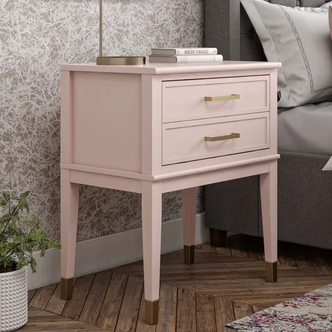 BOXED BEDSIDE CABINET 2 DRAWER WESTERLEIGH END TABLE PINK