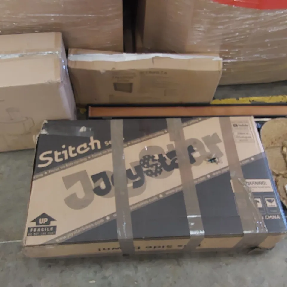 PALLET OF ASSORTED ITEMS INCLUDING:  CHILDREN'S BIKE, FOOD PROCESSOR, HEATER, POOL CUE, BASKET