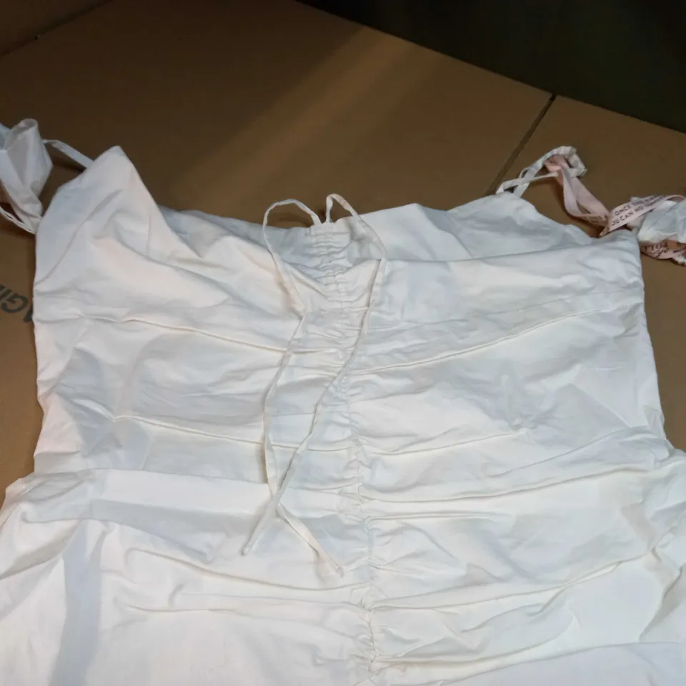 OH POLLY WHITE RUCHED MINI DRESS - SIZE 12