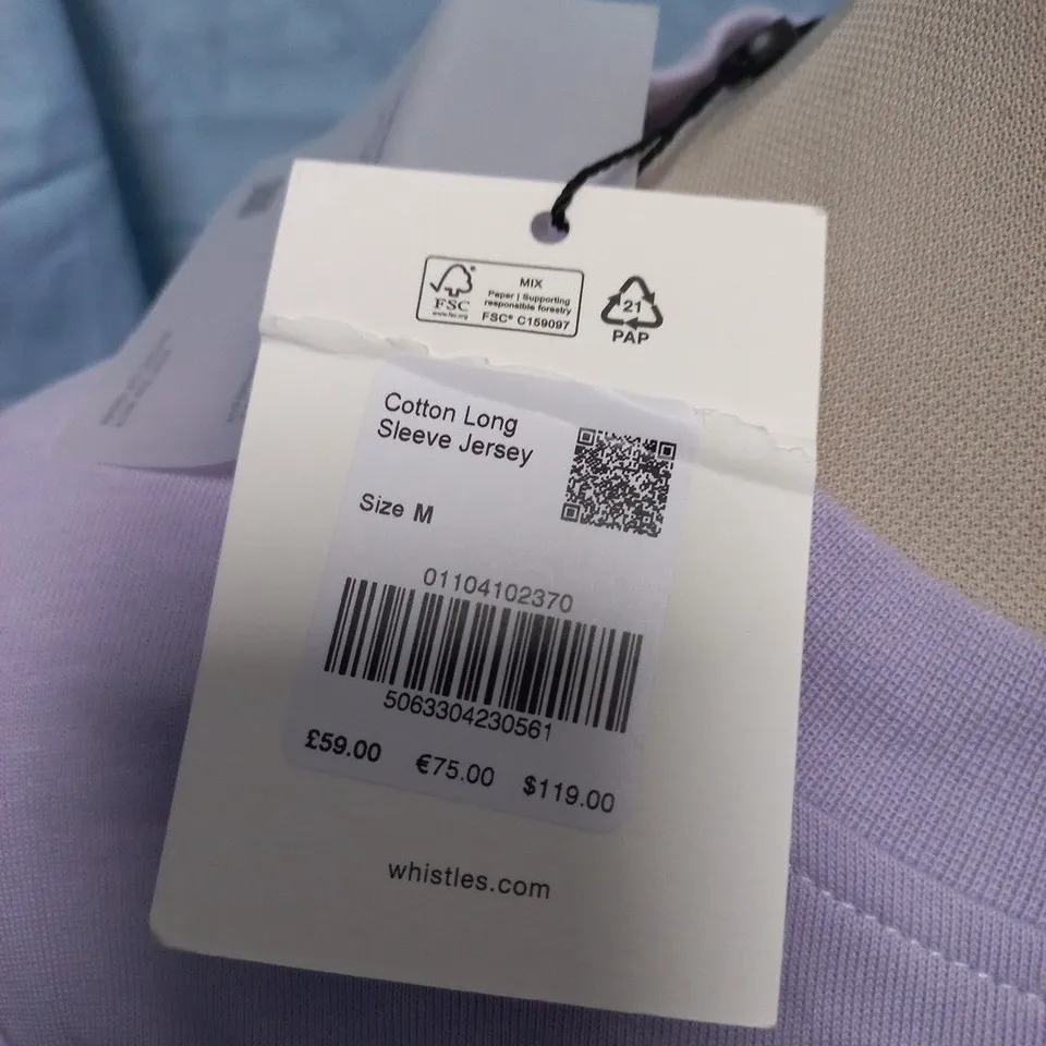 WHISTLES COTTON LONG SLEEVE JERSEY IN LIGHT PURPLE - M
