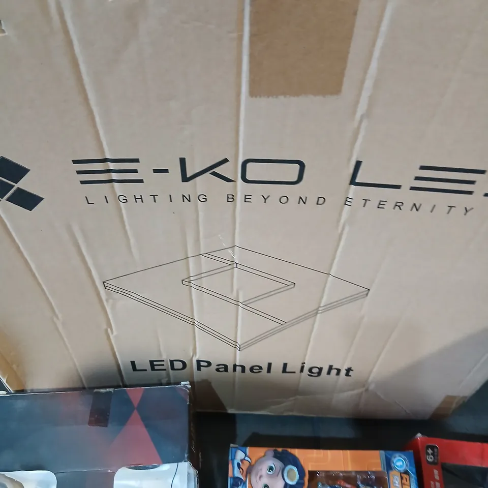 CAGE OF ASSORTED PRODUCTS TO INCLUDE; LED PANEL LIGHTS AND ASSORTED TOYS