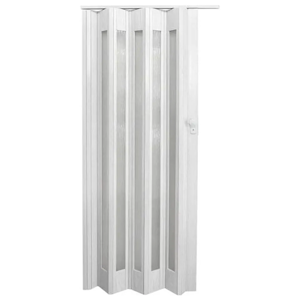 BOXED DARPHE LIVING AND HOME ACCORDION WHITE PVC AND ACRYLIC FOLDING DOOR 87 x 203cm (1 BOX)