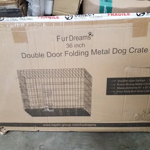 BOXED FURDREAMS 36" DOUBLE DOOR FOLDING METAL DOG CAGE