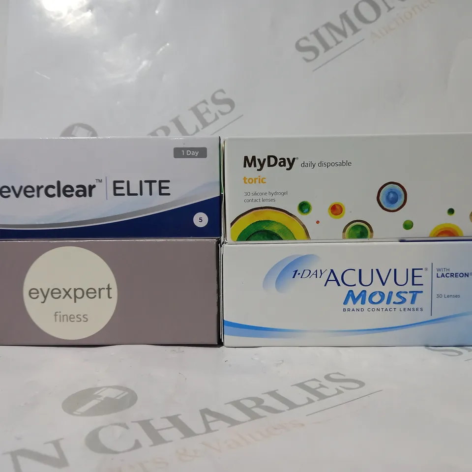 APPROXIMATELY 20 ASSORTED HEALTH CARE ITEMS TO INCLUDE EYE EXPERT FINESS CONTACT LENSES, EVERCLEAR ELITE CONTACT LENSES, MYDAY DAILY DISPOSABLE CONTACT LENSES, ETC