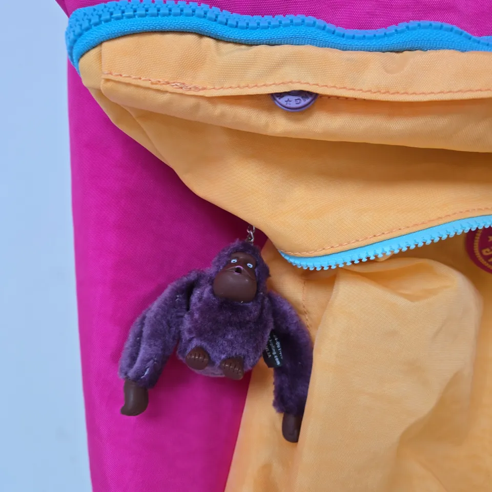 KIPLINGS' ROLLING BACKPACK – PINK & ORANGE WITH MONKEY CHARM
