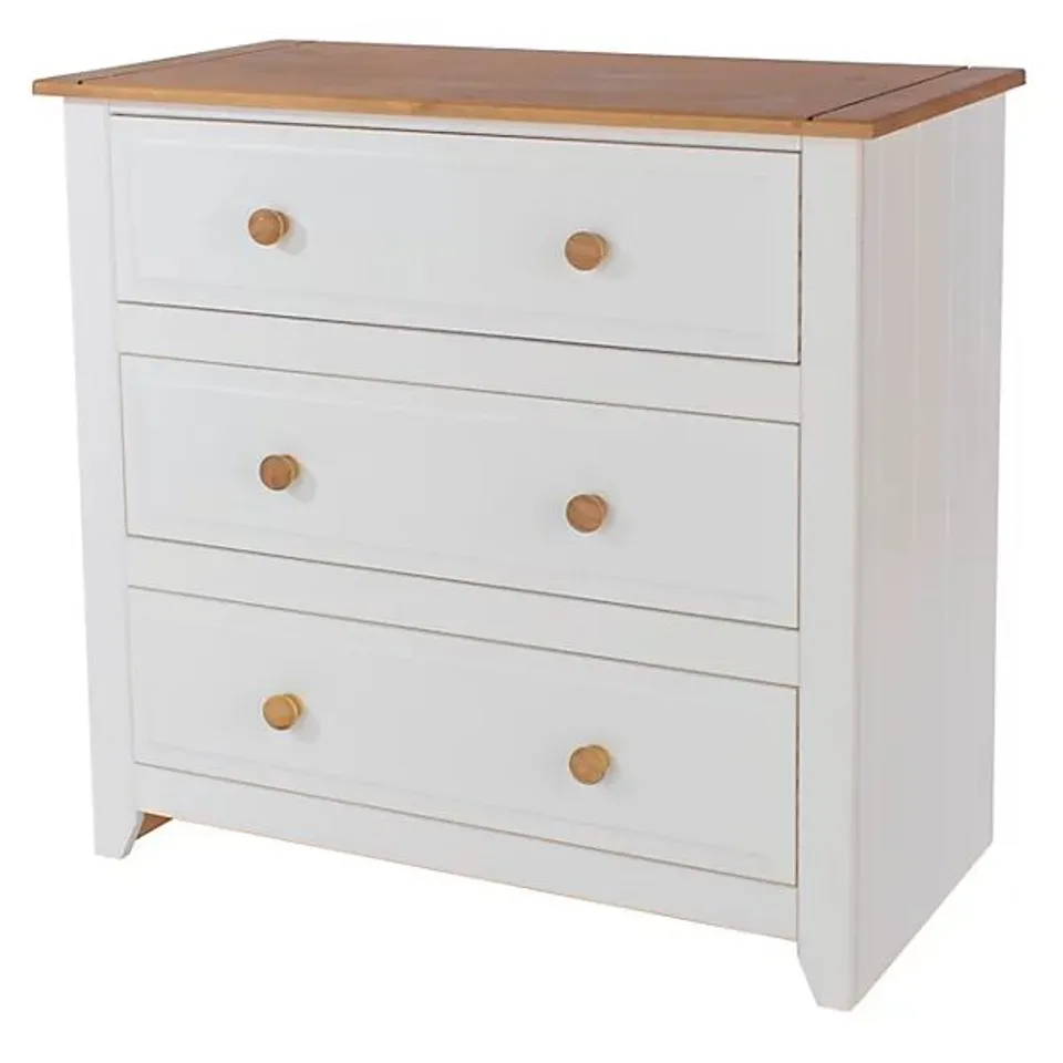 BOXED CORE PRODUCTS CAPRI 3 DRAWER WHITE CHEST OF DRAWERS (1 BOX)