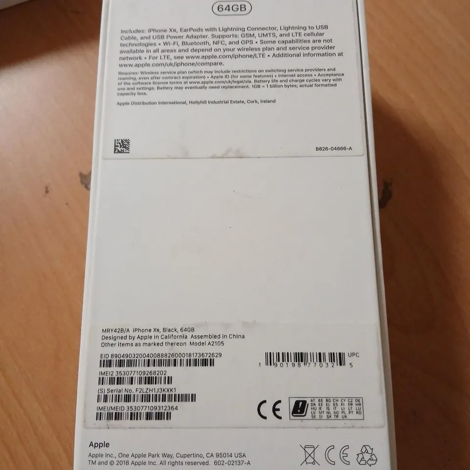 APPLE IPHONE XR, BLACK, 64GB – BOXED (MODEL MRY42B/A)