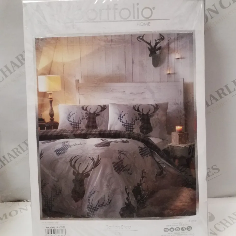 BRAND NEW PORTFOLIO TARTAN STAG DOUBLE 200×220CM DUVET SET - GREY