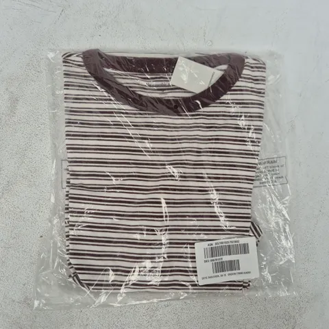 BAGGED ABERCROMBIE & FITCH STRIPED T-SHIRT IN OFF WHITE/BROWN SIZE SMALL