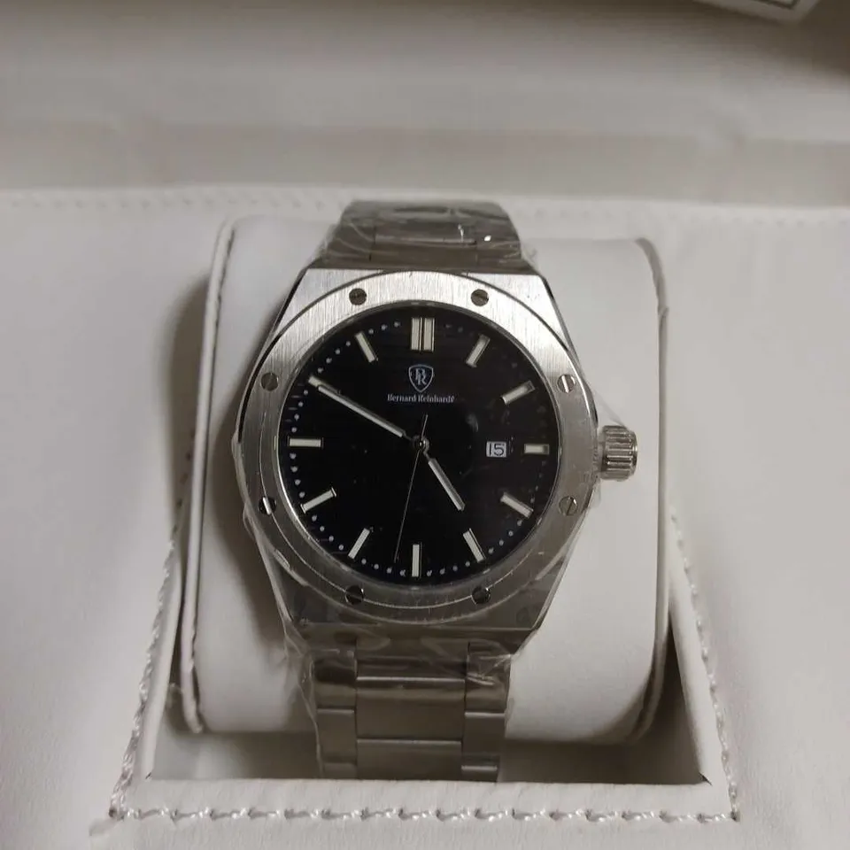 BOXED BERNARD REINHARDT WATCH BLACK DIAL 316 STAINLESS STEEL CASE