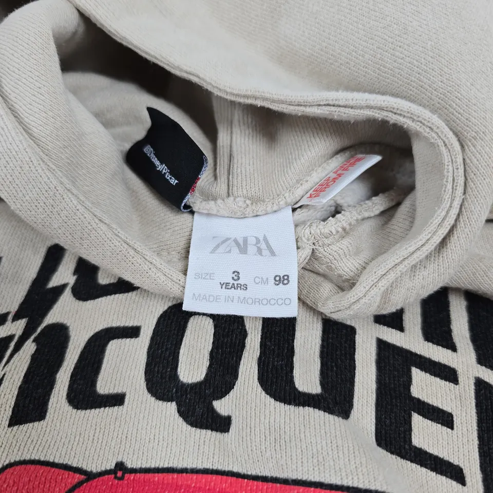 DISNEY PIXAR CARS ZARA KIDS HOODIE "LIGHTNING MCQUEEN" SIZE 3 YEARS