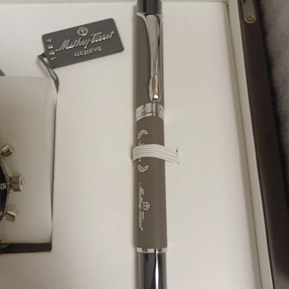 BOXED MATHEY TISSOT LTD ED H 1970 SWISS AUTOMATIC WATCH WITH PEN - BROWN
