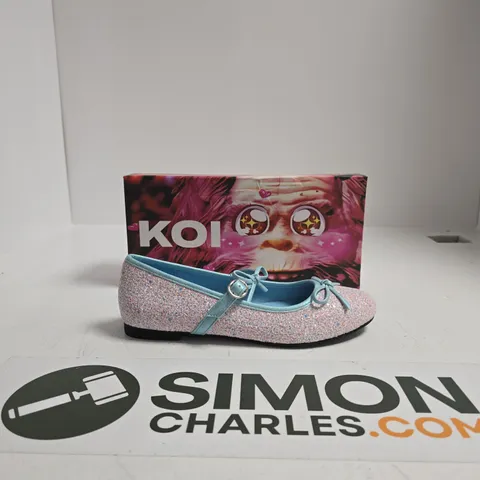 KOI TWINKLE GLITTER BALLET FLATS – PINK WITH BLUE TRIM