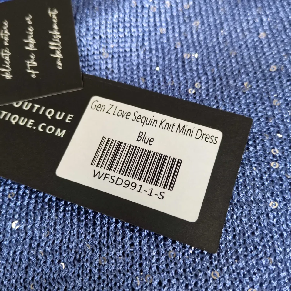 WHITE FOX GEN Z LOVE SEQUIN KNIT MINI DRESS – BLUE - SIZE SMALL