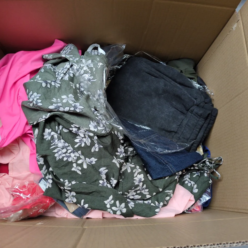 APPROXIMATELY 20 ASSORTED CLOTHING PRODUCTS IN VARIOUS STYLES & SIZES TO INCLUDE PANTS, T-SHIRTS, DRESSES ETC