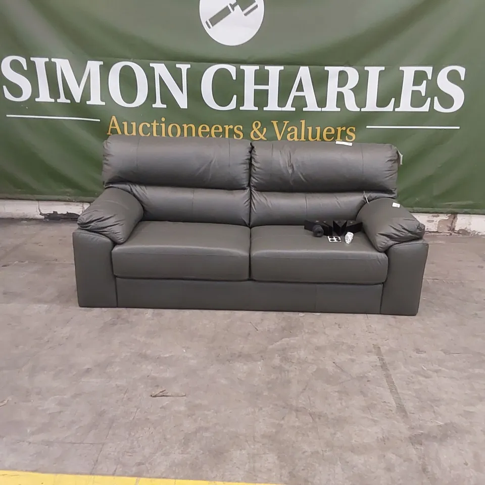 QUALITY DESIGNER AMBROSE LEATHER 3 SEATER SOFA - ELEPHANT GREY 