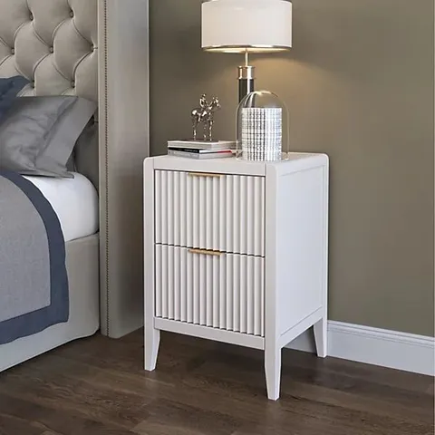 BOXED CASTEL 2 DRAWERS WHITE BEDSIDE TABLE