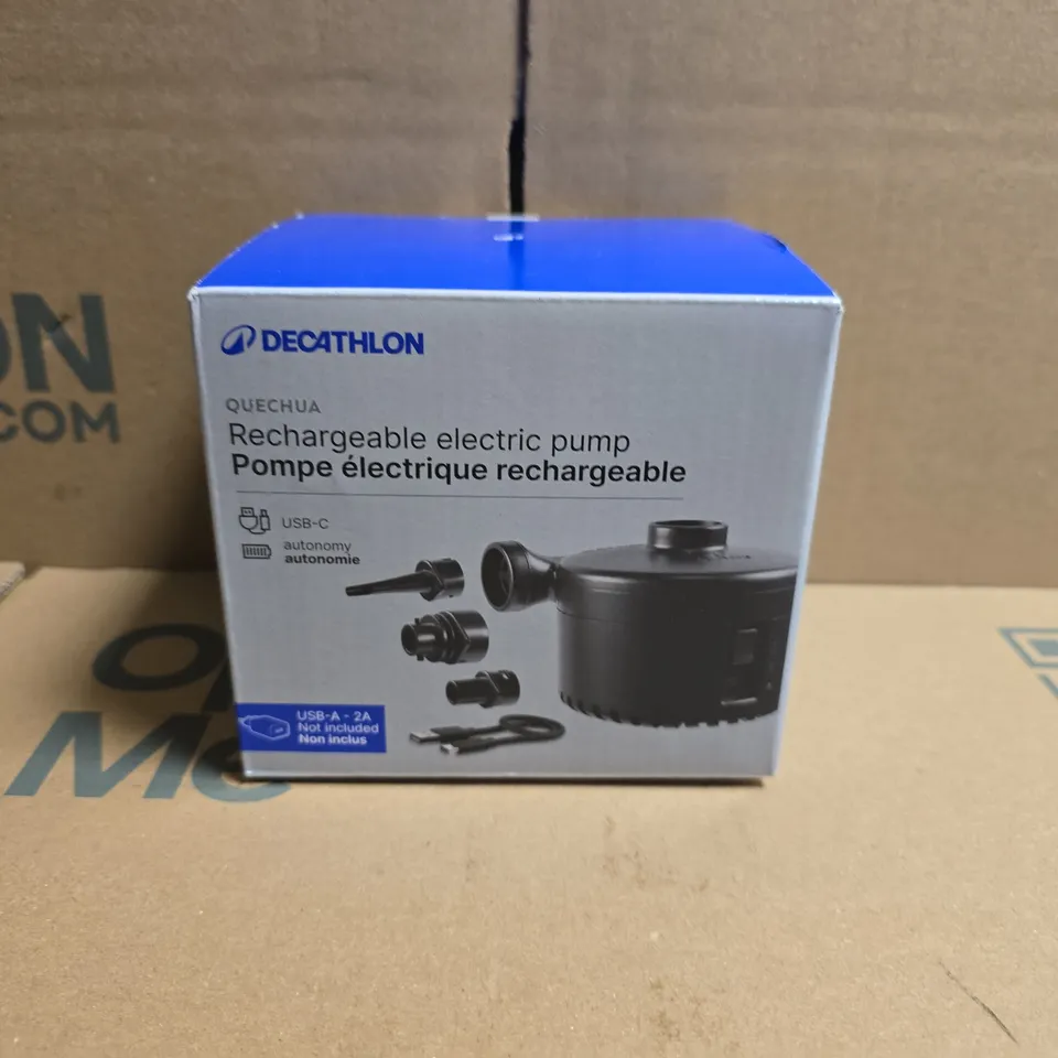 BOXED QUECHUA RECHARGEABLE ELECTRIC PUMP – PORTABLE AIR INFLATOR