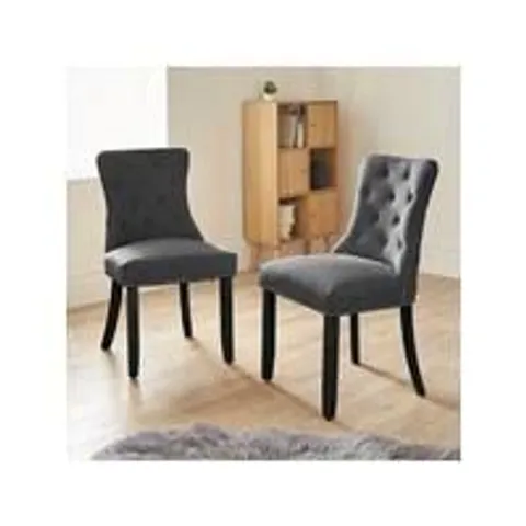 WARWICK VELVET PAIR OF STANDARD DINING CHAIRS - CHARCOAL/BLACK - COLLECTION ONLY