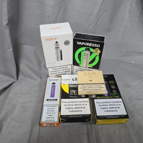 APPROXIMATELY 25 ASSORTED VAPE & E-CIGARETTE PRODUCTS TO INCLUDE BRANDS SUCH AS ASPIRE, VAPORESSO, UWELL, ETC