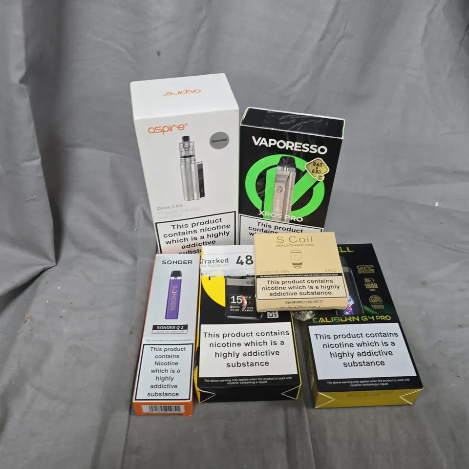 APPROXIMATELY 25 ASSORTED VAPE & E-CIGARETTE PRODUCTS TO INCLUDE BRANDS SUCH AS ASPIRE, VAPORESSO, UWELL, ETC